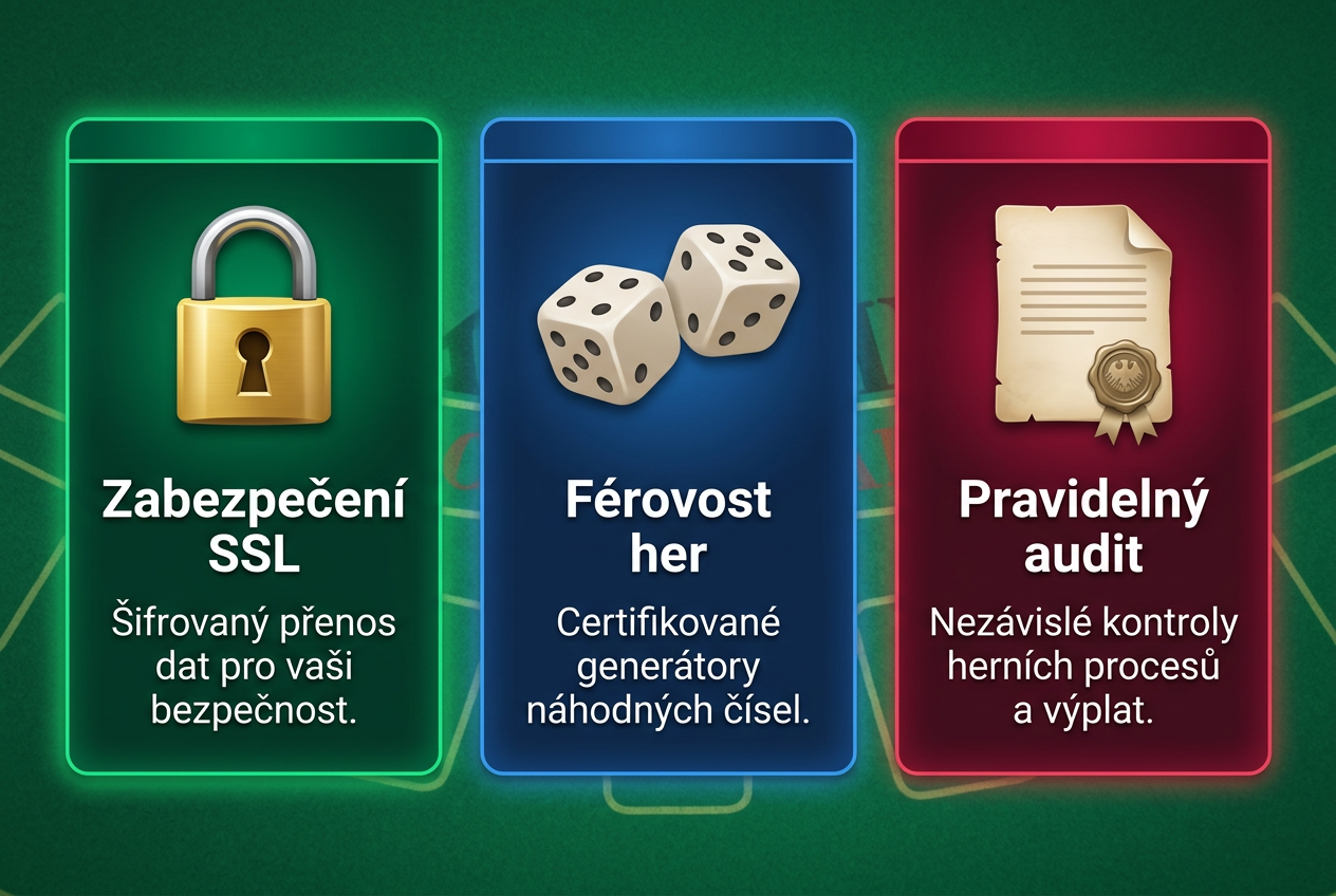 Infografika s technickými prvky zabezpečení a textem v češtině