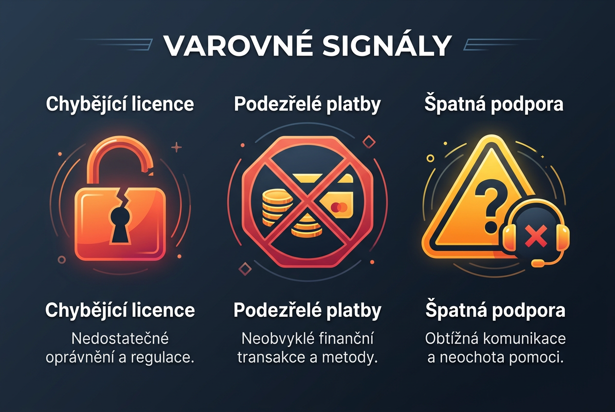 Detailní infografika zobrazující varovné signály nebezpečného kasina