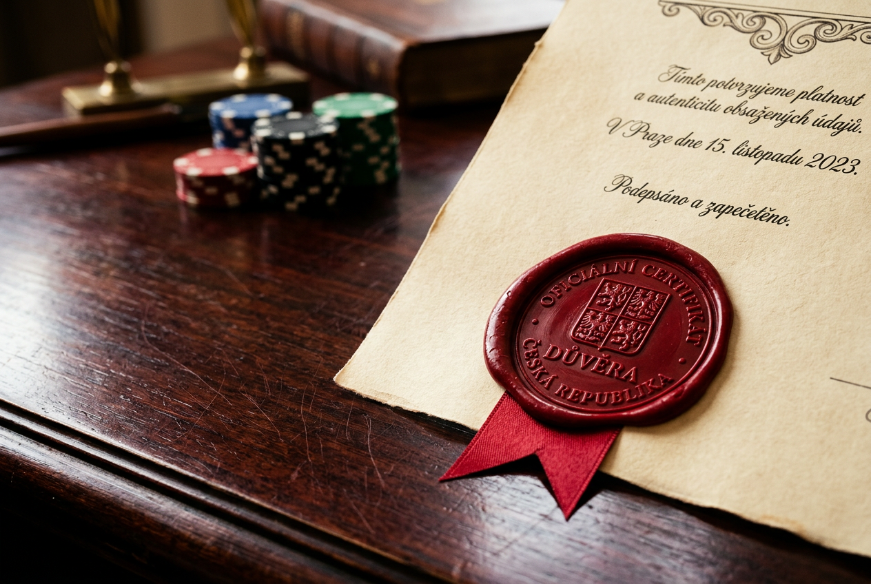 Právní certifikát s pečetí na dřevěném stole